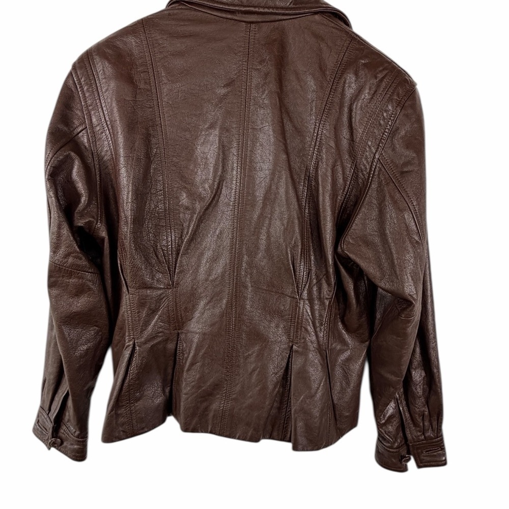 Together 9 Vintage Brown Genuine Leather Double Breasted Blazer Women’s Large - Picture 13 of 16